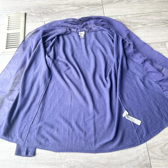 Chico’s Purple Chiffon Collar Open Front Cardigan - Picture 7 of 12